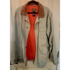 Vintage Gap Barn Chore Jacket Coat Leather Trim Mens XL Full Zip Beige Read Disc